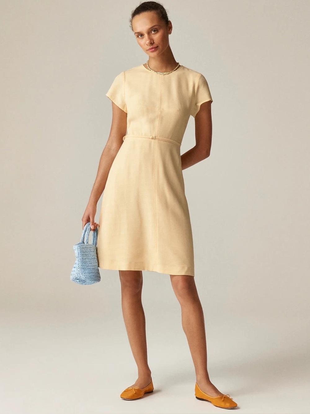 J.Crew Mathilde Short-Sleeve butter yellow Shift Midi Dress